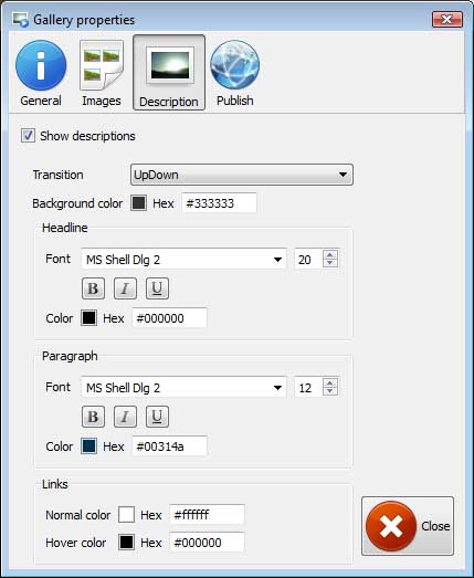 Description window : Free Flash Atuo Phot Slide Component
