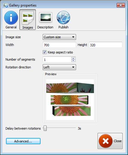 Properties window : Flash Picture Viewer For Iweb